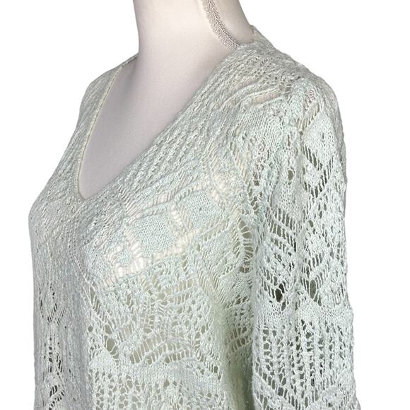 Joseph A Top Sz Large Crochet Mint Green Cotton Boho Coquette Open Knit Sweater - Picture 2 of 12